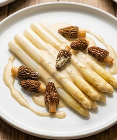 Asperges blanches et morilles : le duo de printemps signé Nasti