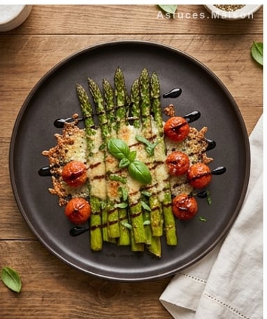 Asperges rôties au parmesan croustillant et tomates confites — le plat qui fait taire les sceptiques