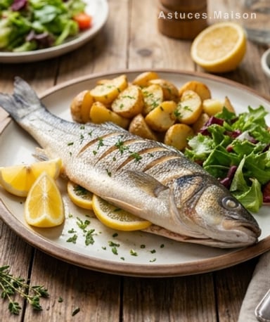 Bar au four croustillant, parfumé aux agrumes et herbes du jardin