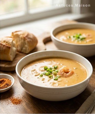 Bisque crémeuse de crabe et crevettes : l'élégance d'un velouté qui réchauffe