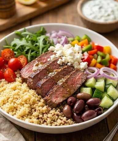 Bol méditerranéen au bœuf grillé