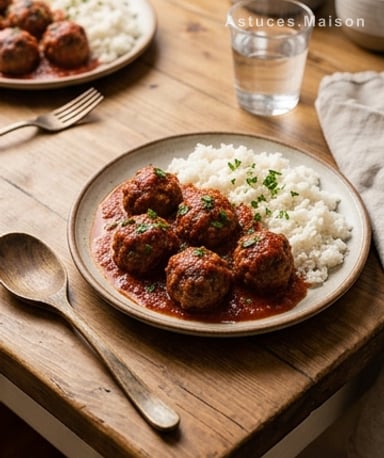 Boulettes de bœuf sauce tomate & riz : le classique réconfortant