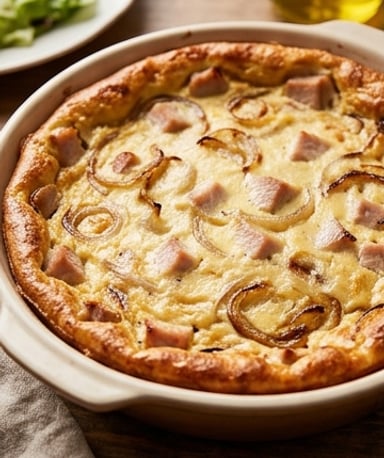 Clafoutis salé aux oignons et dinde : moelleux fondant et croûte dorée