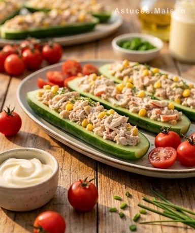 Concombres farcis au thon et maïs : fraîcheur estivale en une bouchée