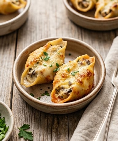 Coquilles géantes farcies ricotta et champignons gratinées