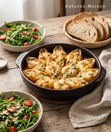 Coquilles géantes farcies ricotta et champignons gratinées