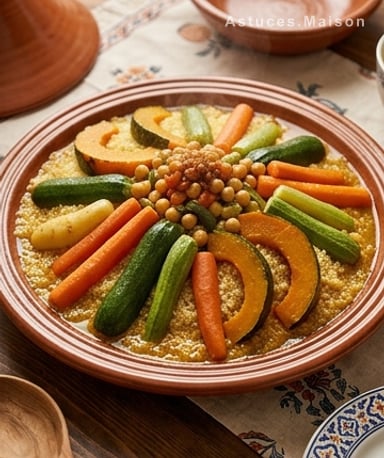 Couscous marocain du vendredi : semoule légère et légumes fondants en bouillon parfumé