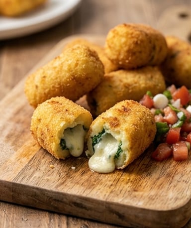 Croquettes croustillantes pomme de terre, chèvre et épinards — l’apéro qui claque
