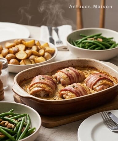 Cuisses de Poulet Paysannes au Four, Sauce Moutarde & Lard Fumé