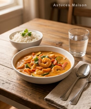 Curry de crevettes au lait de coco : douceur et exotisme en 35 minutes