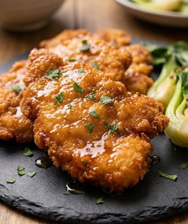 Escalopes croustillantes au miel et à l’ail, sauce collante irrésistible