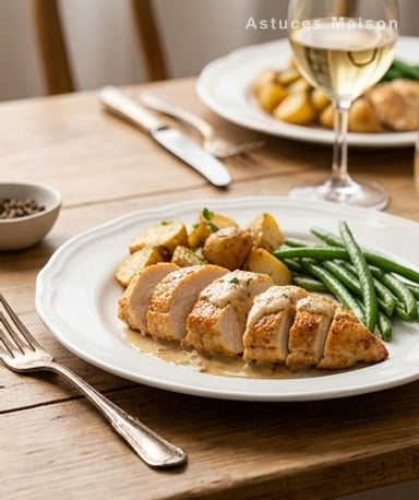 Filet de poulet rôti à la crème d'échalotes et moutarde : moelleux et gourmand