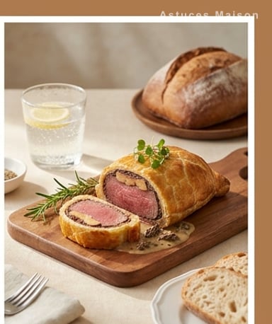 Filet mignon en croûte au foie gras et sauce onctueuse aux morilles