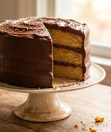 Gâteau d’anniversaire moelleux à la vanille et glaçage chocolat mousseux