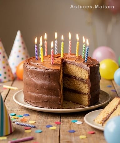 Gâteau d'anniversaire moelleux à la vanille et glaçage chocolat mousseux