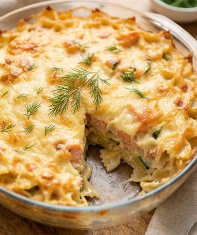 Gratin de farfalle au saumon fumé et courgettes : la douceur crémeuse