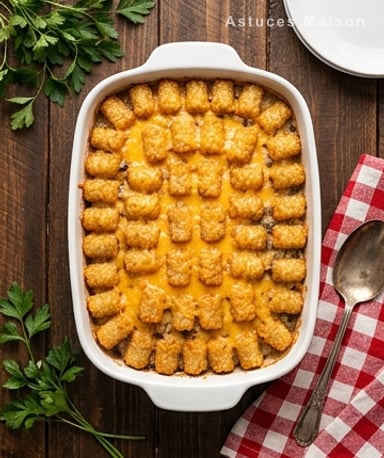 Gratin de pommes de terre croustillantes, bœuf et fromage fondant