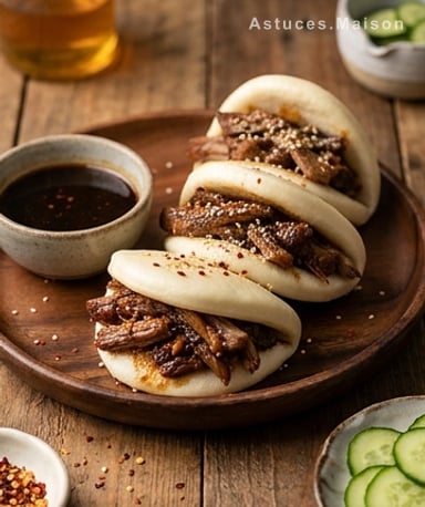 Gua bao croustillants à l’agneau fondant et caramel doré