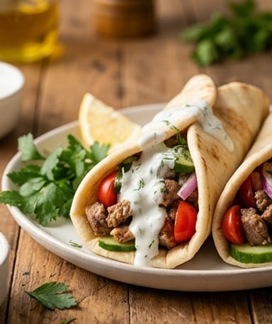 Gyros maison revisités : wraps de bœuf aux herbes et sauce yaourt à l’ail