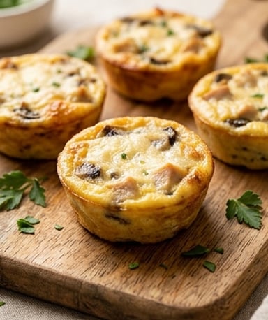 Mini quiches sans pâte : le secret des bouchées moelleuses aux champignons et poulet