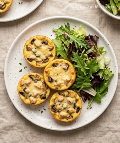 Mini quiches sans pâte : le secret des bouchées moelleuses aux champignons et poulet