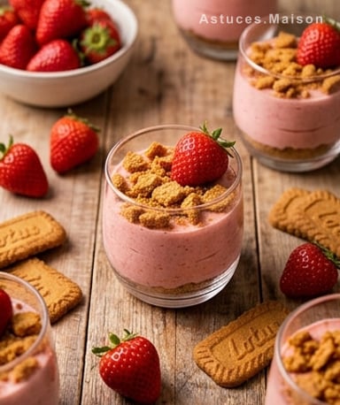 Mousse aux fraises et spéculoos : le dessert frais qui croque en 10 minutes