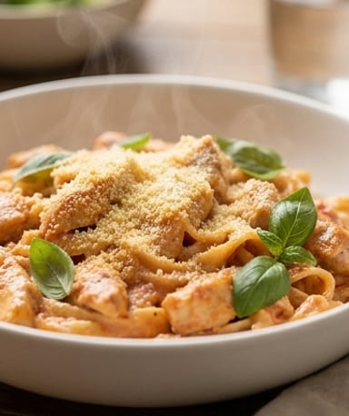 Pâtes au poulet et sauce crémeuse