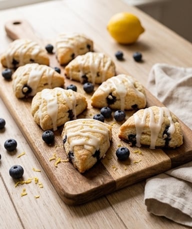 Petits scones citron myrtille, glaçage acidulé