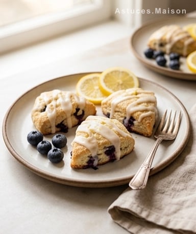Petits scones citron myrtille, glaçage acidulé