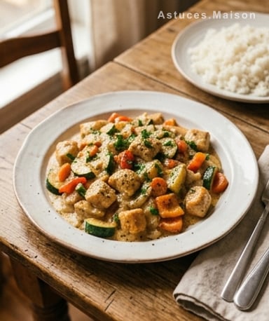 Poêlée de poulet crémeux et légumes croquants, prête en 40 min