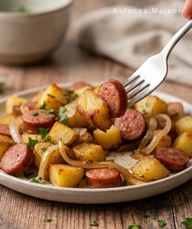 Pommes de terre rissolées aux oignons et saucisse fumée – le plat réconfort qui claque