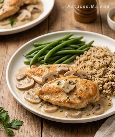 Poulet aux champignons, sauce crémeuse légère et réconfortante