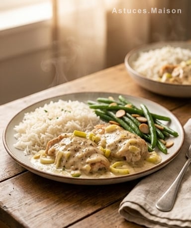 Poulet aux poireaux crémeux : le réconfort en sauce qui fond dans la bouche