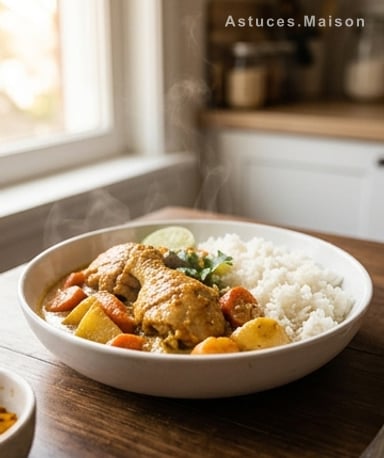 Poulet colombo au lait de coco : un classique antillais fondant et parfumé