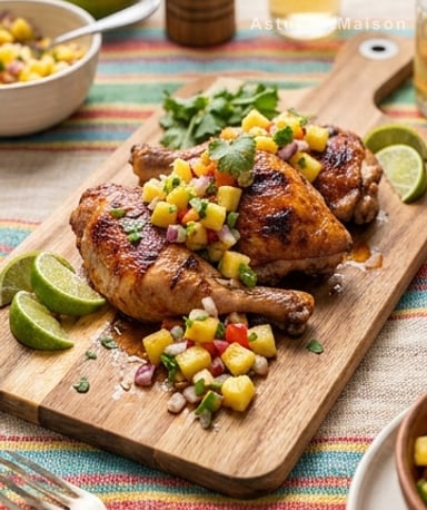 Poulet jerk caribéen croustillant et sa salsa d’ananas acidulée