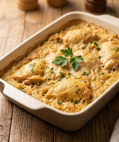 Poulet oublié au riz : un plat réconfortant qui cuit tout seul