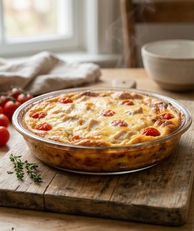Quiche sans pâte fondante à la dinde et tomates