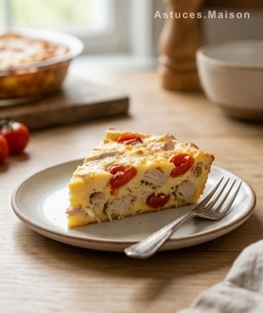 Quiche sans pâte fondante à la dinde et tomates