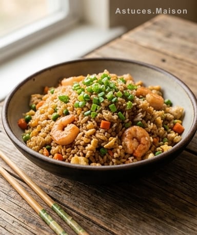Riz sauté aux crevettes en 30 minutes, une seule poêle