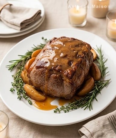 Rôti de bœuf aux pommes et cidre : un festin doré qui fond en bouche