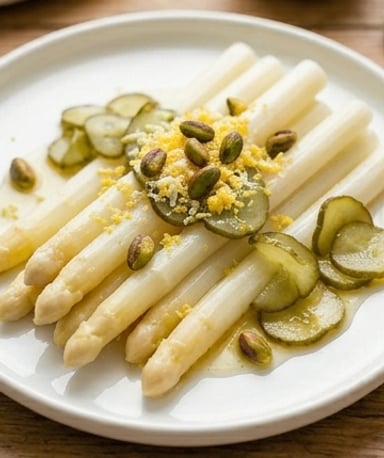 Salade d’asperges blanches d’Alsace aux pickles de concombre