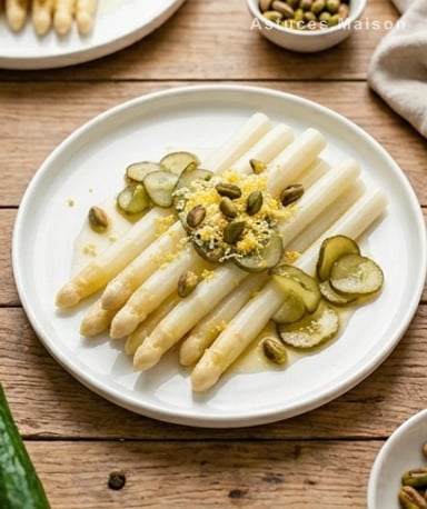 Salade d'asperges blanches d'Alsace aux pickles de concombre