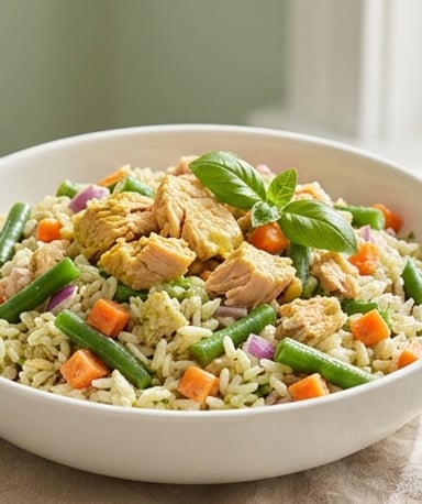 Salade de riz croquante au thon et mayo-pesto maison
