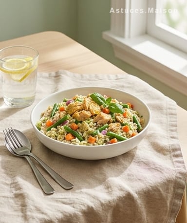 Salade de riz croquante au thon et mayo-pesto maison