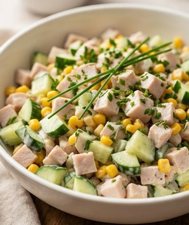 Salade fraîcheur : concombre, dinde et sauce crémeuse en 10 minutes