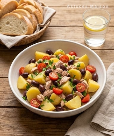 Salade méditerranéenne : pommes de terre, thon et soleil dans ton assiette