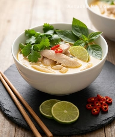 Soupe thaï coco-poulet : l'équilibre parfait entre douceur et piquant