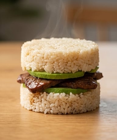 Stack Teriyaki-Bœuf à l’Avocat : Riz Fondant et Viande Caramélisée
