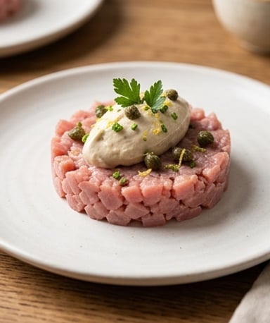 Tartare de veau façon vitello tonnato : fraîcheur et caractère