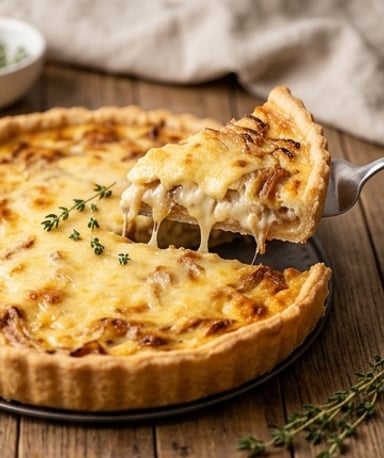 Tarte aux oignons fondants et fromage gratiné : le réconfort en une bouchée